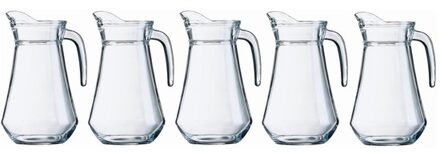 Shoppartners 5x Schenkkan 1,6 liter 24 cm - Sapkannen/waterkannen/schenkkannen/limonadekannen van glas 5 stuks