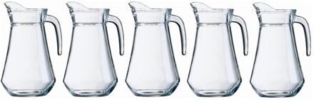 Shoppartners 5x Schenkkan 1 liter 20 cm - Sapkannen/waterkannen/schenkkannen/limonadekannen van glas