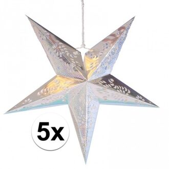 Shoppartners 5x stuks decoratie sterren lampionnen zilver van 60 cm