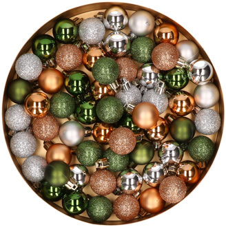 Shoppartners 60x stuks kunststof kerstballen mix koper/groen/zilver 3 cm