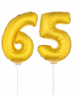 Shoppartners 65 jaar leeftijd feestartikelen - versiering cijfers - ballonnen op stokje - van 41 cm - goud