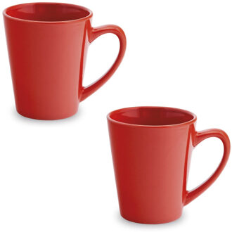 Shoppartners 6x Drinkbeker/mok rood 350 ml - Keramiek - Rode mokken/bekers voor onbijt en lunch