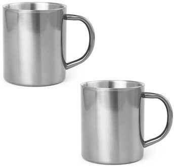 Shoppartners 6x Drinkbeker/mok zilver 280 ml - RVS - Zilveren mokken/bekers voor onbijt en lunch