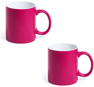 Shoppartners 6x Drinkbekers/mokken fuchsia/wit 350 ml - Bekers