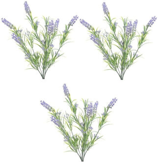 Shoppartners 6x stuks groene/lilapaarse Lavandula/lavendel kunstplant 44 cm bosje/bundel - Kunstplanten/nepplanten