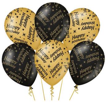 Shoppartners 6x stuks leeftijd verjaardag feest ballonnen Happy Birthday thema geworden zwart/goud 30 cm - Ballonnen Multikleur