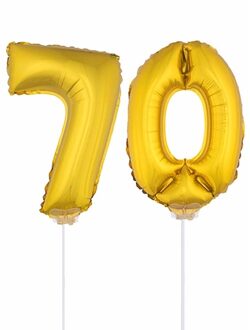 Shoppartners 70 jaar leeftijd feestartikelen - versiering cijfers - ballonnen op stokje - van 41 cm - goud Goudkleurig