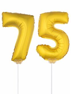 Shoppartners 75 jaar leeftijd feestartikelen - versiering cijfers - ballonnen op stokje - van 41 cm - goud