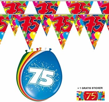 Shoppartners 75 jaar versiering set - kamer - 2x vlaggenlijnen - 8x ballonnen - gratis sticker Multi
