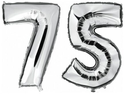 Shoppartners 75 jaar - zilver - folie ballonnen - 88 cm - leeftijd/cijfer
