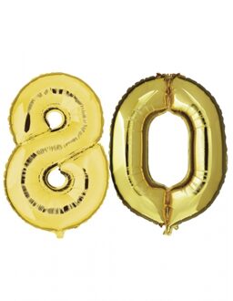 Shoppartners 80 jaar verjaardag - Folie ballon cijfers - goud - 88 cm - versiering