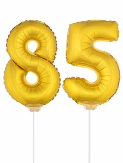 Shoppartners 85 jaar leeftijd feestartikelen - versiering cijfers - goud - ballonnen op stokje - van 41 cm