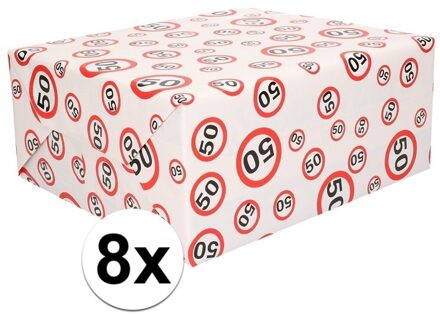 Shoppartners 8x Inpakpapier/cadeaupapier 50 jaar 300 x 70 cm op rol