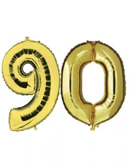 Shoppartners 90 jaar verjaardag - Folie ballon cijfers - goud - 88 cm - versiering Goudkleurig