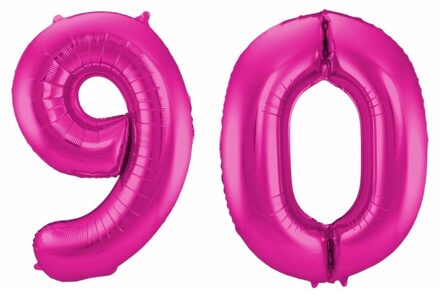 Shoppartners 90 jaar verjaardag - Folie ballon cijfers - roze - 88 cm - versiering