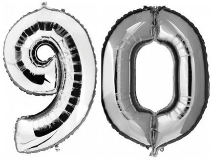 Shoppartners 90 jaar zilveren folie ballonnen 88 cm leeftijd/cijfer