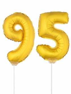 Shoppartners 95 jaar leeftijd feestartikelen - versiering cijfers - goud - ballonnen op stokje - van 41 cm Goudkleurig