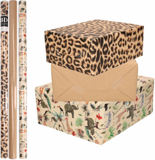 Shoppartners 9x Rollen kraft inpakpapier jungle/panter pakket - dieren/luipaard/bruin 200 x 70 cm