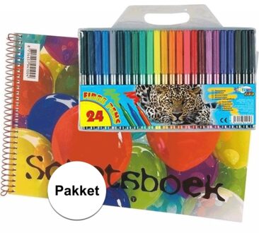 Shoppartners A4 tekenboek inclusief 24 viltstiften - Tekendozen Multikleur