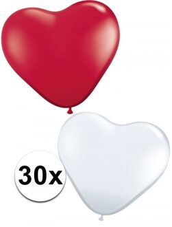 Shoppartners Ballonnen in de vorm van rode en witte hartjes 30 st - Ballonnen Multikleur