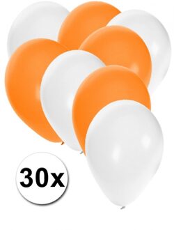 Shoppartners Ballonnen in het wit en oranje - 30x stuks - 27 cm - oranje / witte versiering - feestartikelen Multi