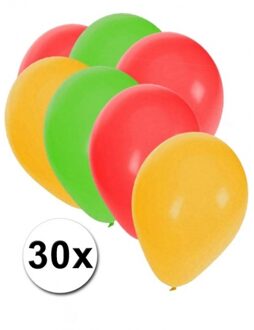 Shoppartners Ballonnen rood/geel/groen - 30x stuks - Carnaval thema kleuren - feestartikelen Multi