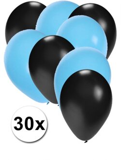 Shoppartners Ballonnen zwart en lichtblauw 30x