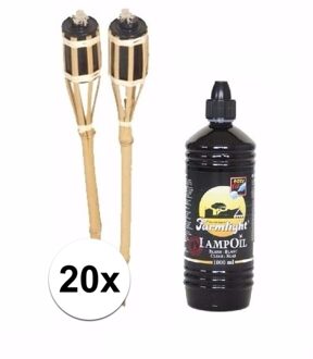 Shoppartners Bamboe tuinfakkels set 20 stuks 61 cm met fakkelolie 1 L