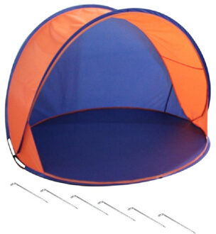 Shoppartners Beachshelter pop-up strandtent/windscherm blauw/oranje 150 x 80 cm incl. haringen