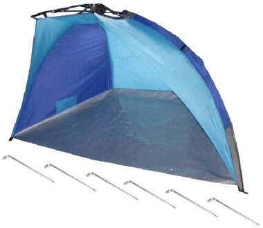 Shoppartners Beachshelter strandtent/windscherm blauw/lichtblauw 200 x 100 cm paraplu opzet systeem incl haringen