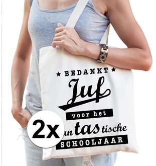 Shoppartners Bedankt juf katoenen tasjes 2 stuks - Juffendag/ einde schooljaar cadeau