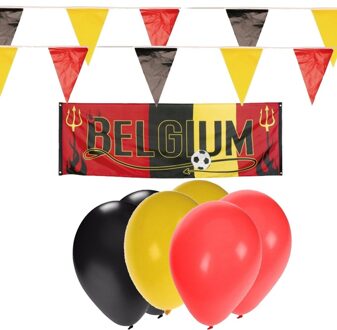 Shoppartners Belgie Rode Duivels supporter versiering - pakket - Belgische ballonnen / slingers en spandoek