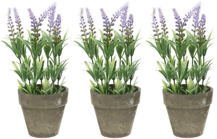 Shoppartners Bellatio Lavendel kunstplant - 4x stuks - lila - 25 cm - in betonlook potje - Kunstplanten - nepplan