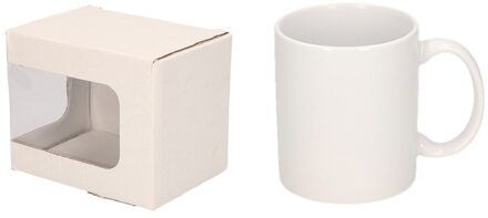 Shoppartners Blanco onbedrukte mok 300 ml en kartonnen opbergdoosjes 12 x 9 cm - Bekers Wit