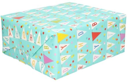 Shoppartners Blauw inpakpapier/cadeaupapier Happy Birthday 200 x 70 cm - Cadeaupapier