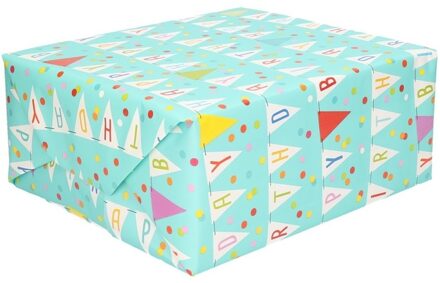 Shoppartners Blauw inpakpapier/cadeaupapier Happy Birthday 200 x 70 cm Lichtblauw