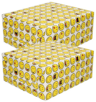 Shoppartners Cadeaupapier - 2x - met smile emoticons - 150 x 70 cm - inpakpapier - rol kadopapier - emoji - smile