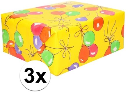 Shoppartners Cadeaupapier - 3x - rol - ballonnen opdruk - 200 x 70 cm - inpakpapier