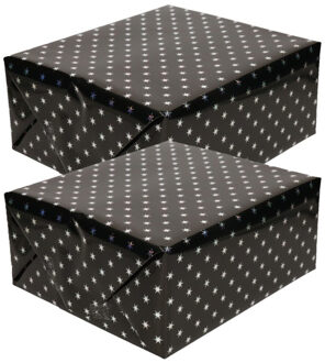 Shoppartners Cadeaupapier - 4x - zwart met sterren - 150 x 70 cm - inpakpapier - rol kadopapier - Kerst