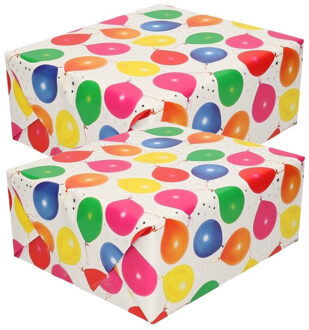 Shoppartners Cadeaupapier - 6x - met ballonnen print - 150 x 70 cm - inpakpapier - rol kadopapier - verjaardag