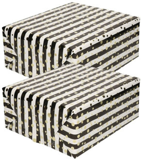 Shoppartners Cadeaupapier - 6x - strepen en stippen - 150 x 70 cm - inpakpapier - rol kadopapier - Verjaardag