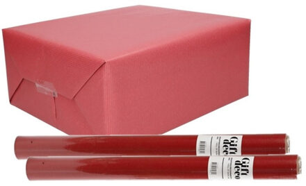 Shoppartners Cadeaupapier rood kleurig - 2x - 500 x 50 cm - kadopapier / inpakpapier - 60 grams