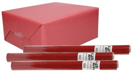 Shoppartners Cadeaupapier rood kleurig - 3x - 500 x 50 cm - kadopapier / inpakpapier - 60 grams
