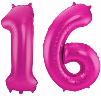 Shoppartners Cijfer 16 ballon roze 86 cm