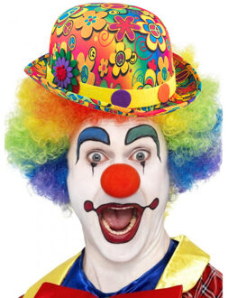 Shoppartners Clown verkleed set gekleurde pruik met bolhoed flower power