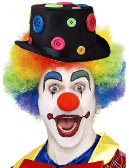 Shoppartners Clown verkleed set gekleurde pruik met hoed zwart met knopen