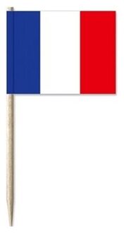 Shoppartners Cocktailprikkers van vlag Frankrijk - 100x stuks - mini vlaggetjes - Franse versiering prikkertjes