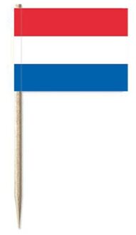 Shoppartners Cocktailprikkers vlag Nederland - 50x stuks - mini vlaggetjes Holland - hapjes prikkertjes Multi
