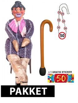 Shoppartners Compleet Sarah pop pakket - voor buiten - tuinpop - 5 delig - feestartikelen - 50 jaar geworden