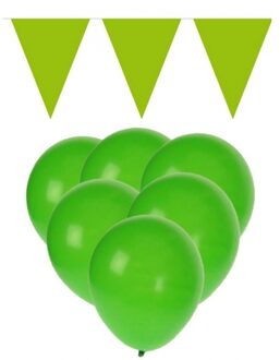 Shoppartners Decoratie groen 15 ballonnen met 2 vlaggenlijnen - Feestpakketten